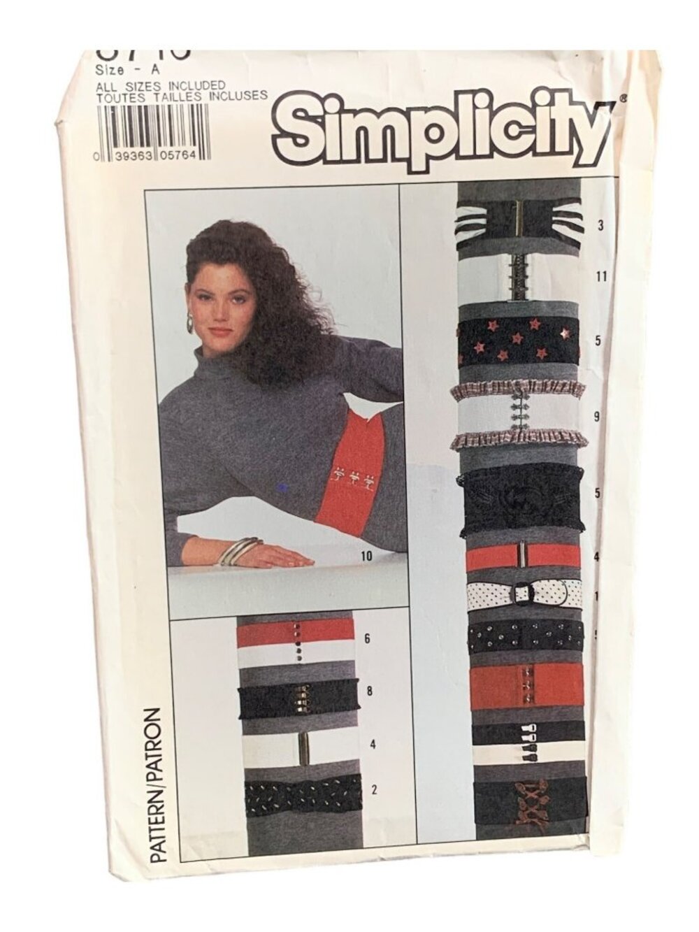 Simplicity Sewing Pattern 8716 1980s Belts - Retro Fashion Accessory 1980s Uncut